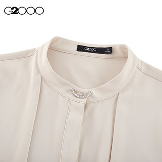 G2000【可机洗】G2000女装SS24商场柔软波浪设计七分袖休闲衬衫 轻薄-灰粉色立领衬衫25寸 38