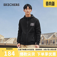 SKECHERS 斯凯奇 男士连帽加绒宽松休闲运动外套P423M104 碳黑/0018 XXL