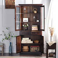 SHYHO 熙和 美式全实木书柜双门玻璃书架电视柜立柜组合书橱储物柜子熙和家具