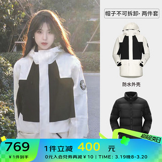 骆驼羽绒冲锋衣男2024春夏三合一保暖羽绒户外登山服外套女 8170，幻影黑/暖白，男女同款 M