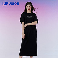 FILA FUSION斐乐潮牌女子针织连衣裙2024夏时尚休闲宽松裙子 正黑色-BK 155/76A/XS