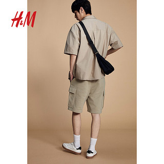 H&M男装2024夏季宽松版型工装短卫裤1214630 米色 165/72A