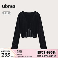 ubras24年圆领交叉式套头罩衫打底衫短款长袖上衣亲肤透气外衫 黑色 黑色 均码 M