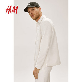 H&M2024春季男装上装CleanFit简约标准版型华夫格衬衫1216640 奶油色 165/84A XS
