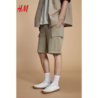 H&M男装2024夏季宽松版型工装短卫裤1214630 米色 180/106A