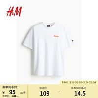 H&M2024男装T恤春季纯棉字母印花休闲圆领上衣宽松落肩短袖0972640 白色/Kodak 180/124A