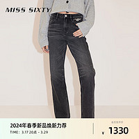 MISS SIXTY 2024春季牛仔裤女钻饰复古显瘦窄版直筒裤黑灰色 黑灰 23