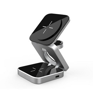 绿佰能三合一适用苹果Magsafe磁吸无线充电器折叠支架适用于iPhone15 pro max Ultra S8 AirPods Pro 黑色
