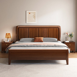 莱仕达新中式乌金木实木双人床1.8米小户型现代简约主卧床NJ1206 床头柜