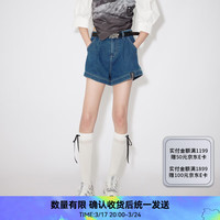 RE'VAN芮范2024夏季新品设计师款复古感高腰A字牛仔短裤RM31307011 蓝色