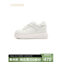 哈森2024春秋厚底圆头系带休闲运动鞋女HC241607 米色 40