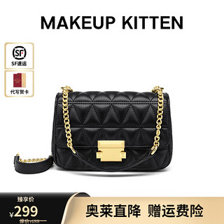 MAKEUP KITTEN牛皮包包女包轻奢侈单品女士斜挎链条包 黑色-新时尚款