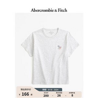 ABERCROMBIE & FITCH女装 24春夏小麋鹿修身圆领纯色短袖T恤 358162-1 浅灰色 S (165/92A)