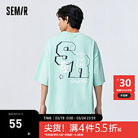 Semir 森马 短袖T恤男夏季重磅t恤oversize纯棉字母印花针织上衣 薄荷绿41308 165/84A/S