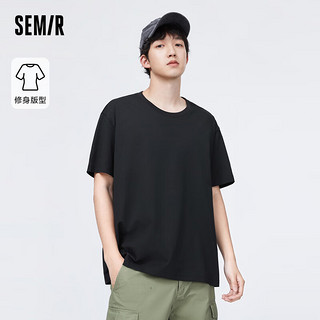 Semir 森马 短袖T恤男纯色打底衫夏季休闲修身纯棉上衣 90001 175/92A/L 黑色90001