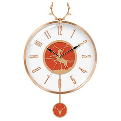 Compas 康巴丝 挂钟欧式摆钟创意钟表客厅现代简约时钟 卧室北欧石英钟表挂墙 C3262 橙色