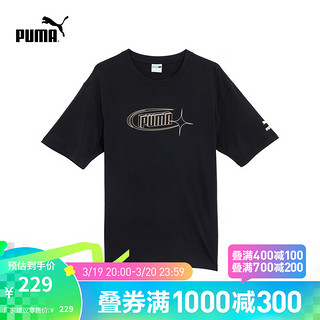 PUMA 彪马 夏季新款男女同款休闲印花短袖T恤 CLASSICS GS TEE 682346 黑色-01 XS(165/88A)