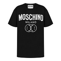 MOSCHINO 春夏圆领短袖T恤女装黑色double smiley图案印花40