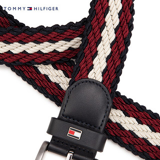 TOMMY HILFIGER【休闲百搭】24春季男装时尚小标针扣式织腰带12243 红白黑拼接XJS 1个 90cm