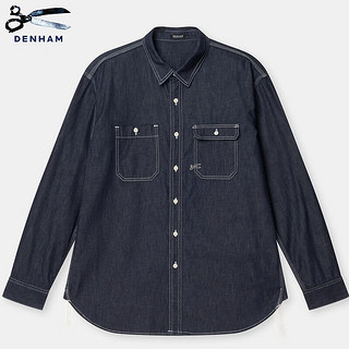 DENHAM2024年春季男士日本制原色工装风多口袋缝线长袖牛仔衬衫男 蓝色 XL