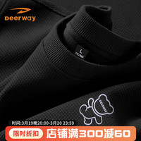 Deerway德尔惠华夫格卫衣男春季潮流休闲卡通印花打底衫男士百搭宽松大码上衣 黑#PDR紫色熊标X L