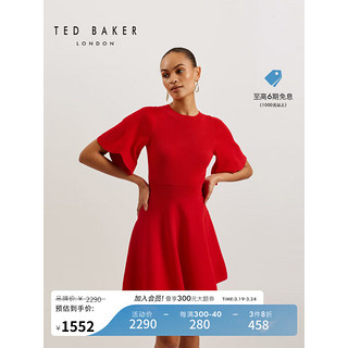 Ted Baker2024春季女士荷叶袖罗纹针织连衣裙274469 红色 1