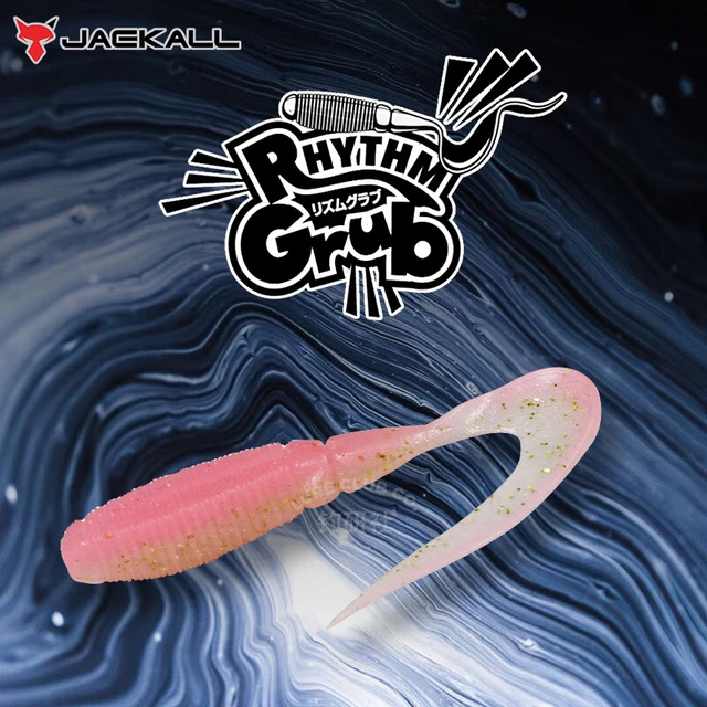 JACKALL日本RHYM GRUB高比重卷尾蛆软饵软虫拟饵鳜鱼鳟鱼鲈路亚仿生假饵 3.0英寸/5条/GREEN PN GY