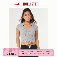 HOLLISTER 24春夏辣妹罗纹束紧修身Polo衫短袖 女 358222-1 麻灰色 S (165/88A)