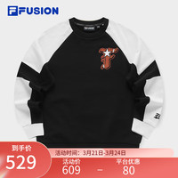 FILA FUSION斐乐潮牌女子套头卫衣2024春季时尚拼色针织上衣 正黑色-BK 185/100A/XXXL