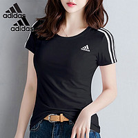 阿迪达斯（adidas）T恤女装上衣 2024春夏运动服饰圆领体恤半袖纯棉透气休闲短袖 GL0784/黑色纯棉/偏小一码 S(160/84A)