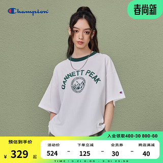 Champion 冠军2023春夏新款趣味胶印logo短袖T恤男女情侣款 白色 L