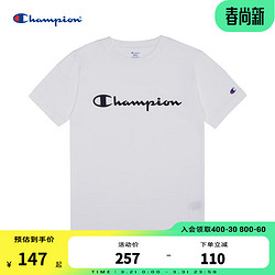 Champion 冠军T恤夏季新款纯棉胶印草写logo休闲纯色运动短袖T恤男女情侣款 白色 XL