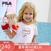 FILA 斐乐 童装儿童休闲运动上衣2024夏季新款小童女童短袖透气T恤 标准白-WT 105cm