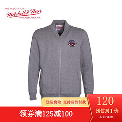 mitchell & ness 刺绣拉链加厚卫衣 MN运动服外套 NBA猛龙队男装上衣 灰色 S