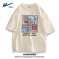 WARRIOR 回力 美式复古风纯棉男士短袖T恤夏季宽松百搭大码白色青少年半袖体恤 浅米（HL零件集合前） XL