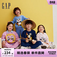 Gap【功夫熊猫联名】男女童春季2024洋气针织圆领卫衣890571 藏蓝色 150cm(L)亚洲尺码