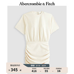 Abercrombie & Fitch 女装 24春夏美式辣妹修身设计感褶皱圆领连衣裙 356765-1 奶油色 M/165