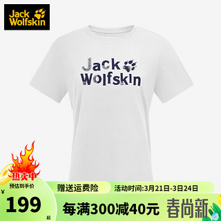 Jack Wolfskin狼爪T恤女春夏户外吸湿干爽透气时尚印花短袖半袖T恤5822021 5822021-5018/本白色 M 165/88A