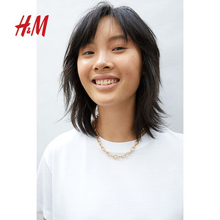 H&M 女装T恤2024春季简约休闲时尚圆领短袖上衣内搭0963662 白色 170/116A