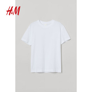 H&M 女装T恤2024春季简约休闲时尚圆领短袖上衣内搭0963662 白色 170/116A