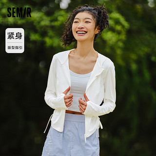 森马（Semir）外套女紧身纯色抽绳上衣小心机2024夏季凉感防晒立领夹克 【户外防晒】纯净白10102-连帽 165/88A/L