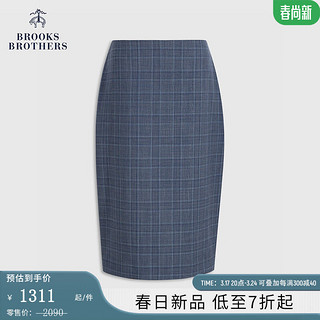 布克兄弟（BrooksBrothers）女士24早春绵羊毛格纹收腰半身裙 B475-深蓝色撞色 2