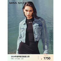 MISS SIXTY2024春季牛仔外套女美式复古工装翻领短款休闲百搭 中蓝 M