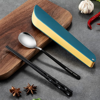 MAXCOOK 美厨 合金筷子304不锈钢勺子餐具套装 创意便携式筷勺三件套黑色 拼色款MCGC487