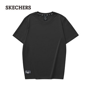 SKECHERS 斯凯奇 吸湿速干短袖男针织休闲凉感T恤衫L223M075 碳黑/0018