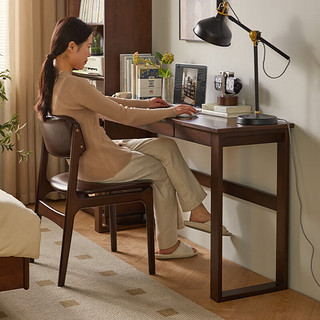 家逸实木书桌窄书桌写字桌写字台电脑桌卧室床尾桌子 1.2米胡桃色