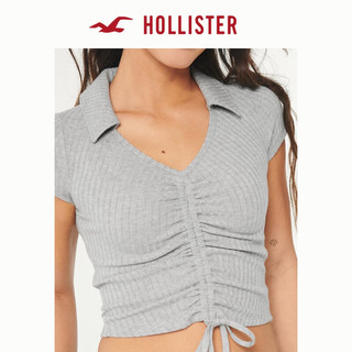 HOLLISTER24春夏辣妹罗纹束紧修身Polo衫短袖 女 358222-1 麻灰色 XS (160/84A)