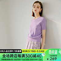 YANYEE 颜域 通勤圆领套头针织衫短袖2023年夏季新款纯色女装打底上衣修身 紫色 S/36