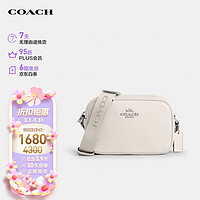 COACH 蔻驰 女士小号经典标志纯色单肩斜挎包相机包白色皮革CR146SVHA