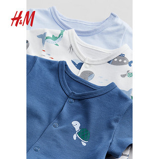 H&M童装女婴2024夏季3套装棉质舒适柔软印花连体睡衣1126406 灰蓝色/海洋动物